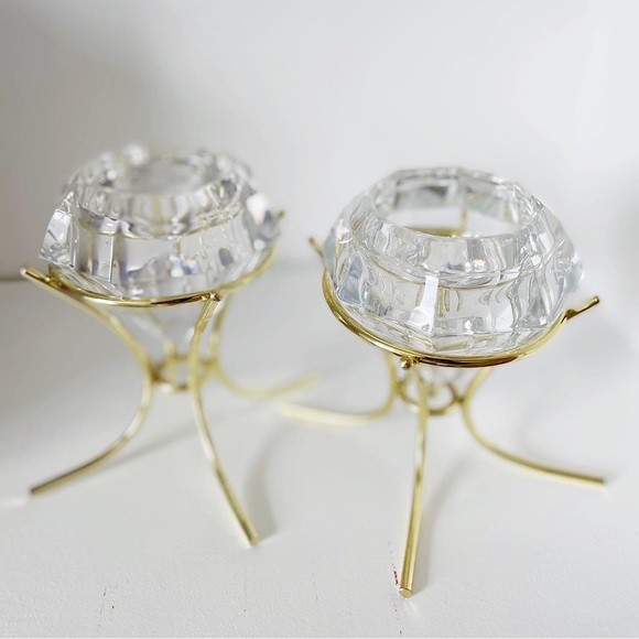 Two glass diamond tealight holders with brass base - Picture 3 of 5